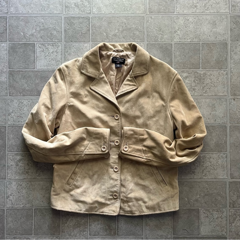 Vintage Polo Jeans Ralph Lauren Cream Leather Suede Moto Jacket M